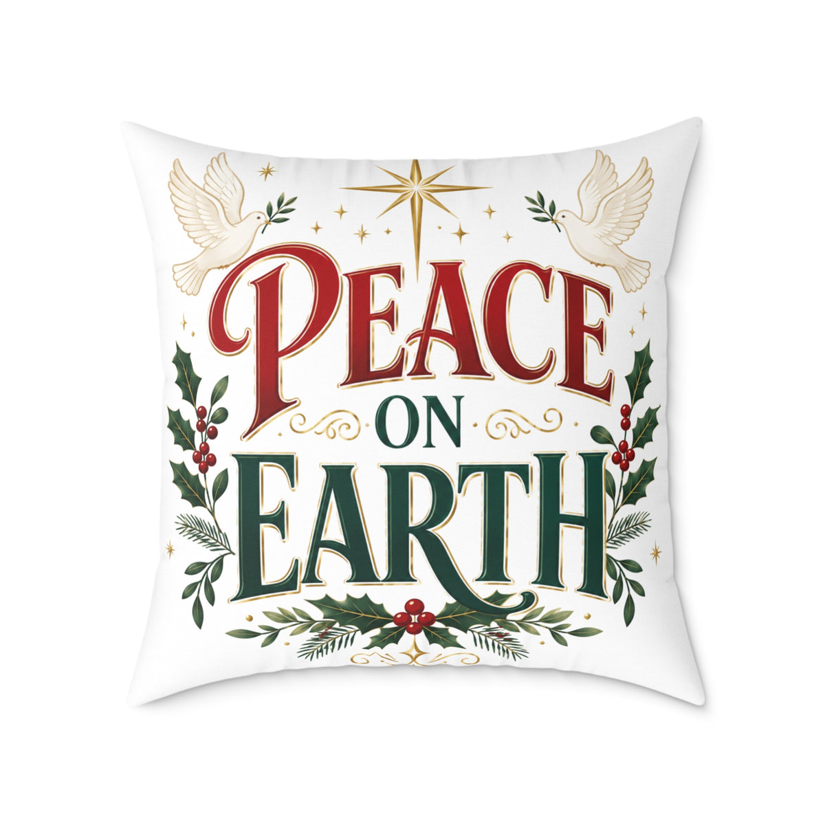 Christmas Peace on Earth Holiday Throw Pillow — Christmas Decorative Square Cushion