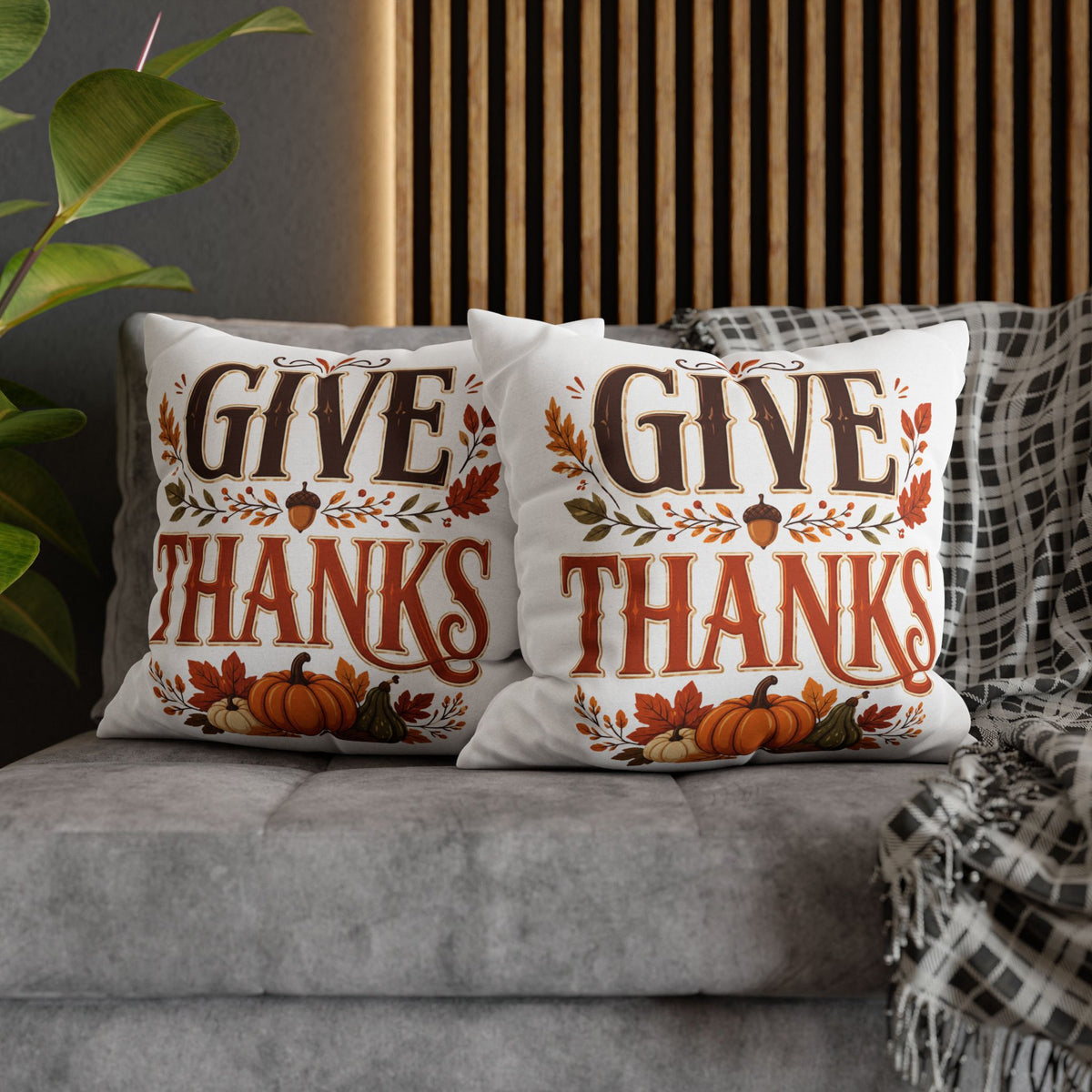 Thanksgiving Give Thanks Fall Pillowcase — Thanksgiving Pumpkin Decorative Cushion Cover