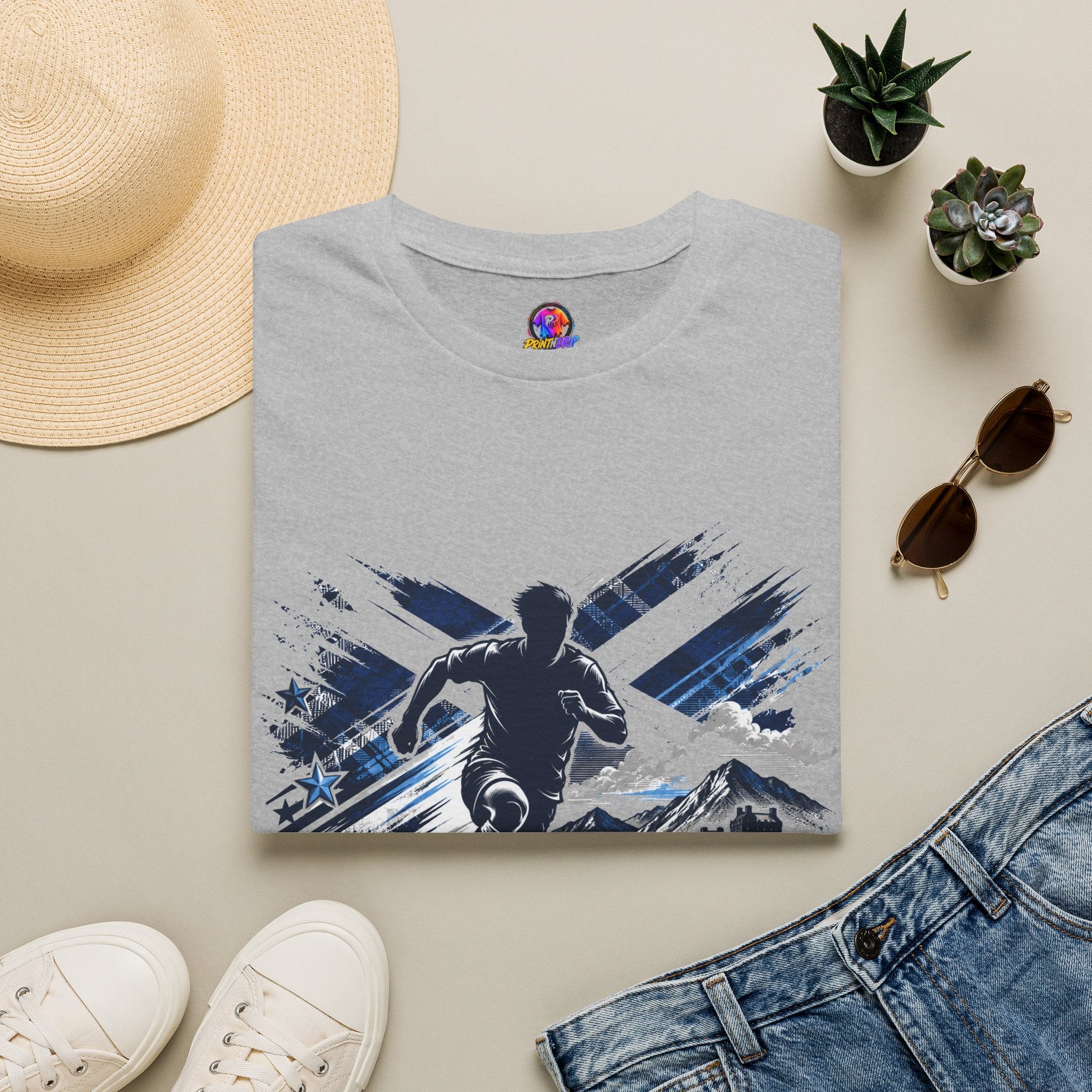 Scotland Highland Storm Soccer T-Shirt — Mountain Soccer Player Graphic Tee
