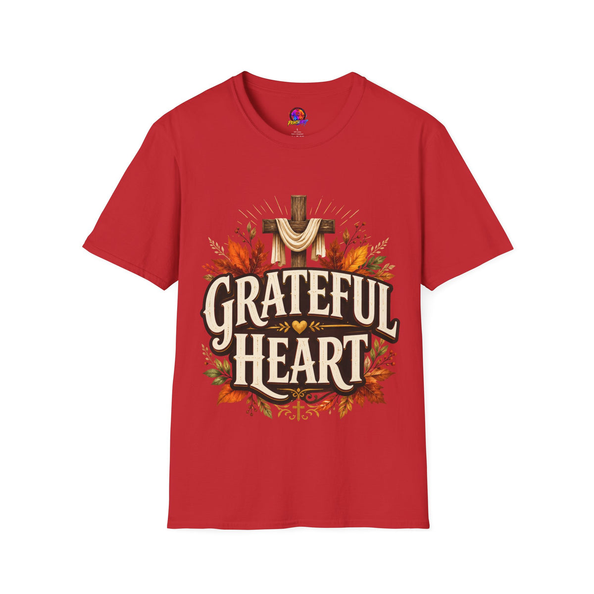Thanksgiving T-Shirt Grateful Heart T-Shirt — Christian Cross & Autumn Leaves Thanksgiving Tee