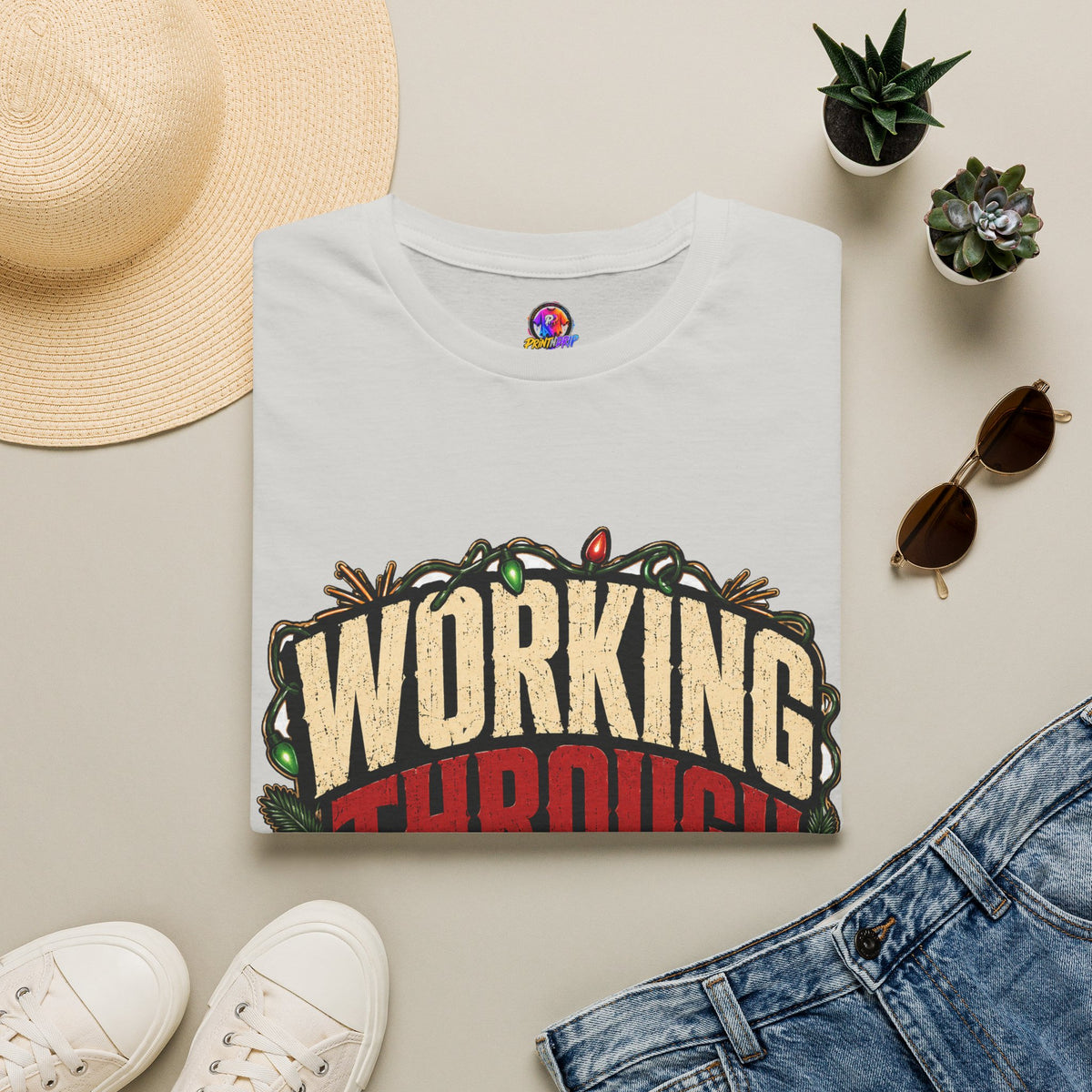 Working Through Christmas T-Shirt — Funny Holiday Nurse/Worker Gift