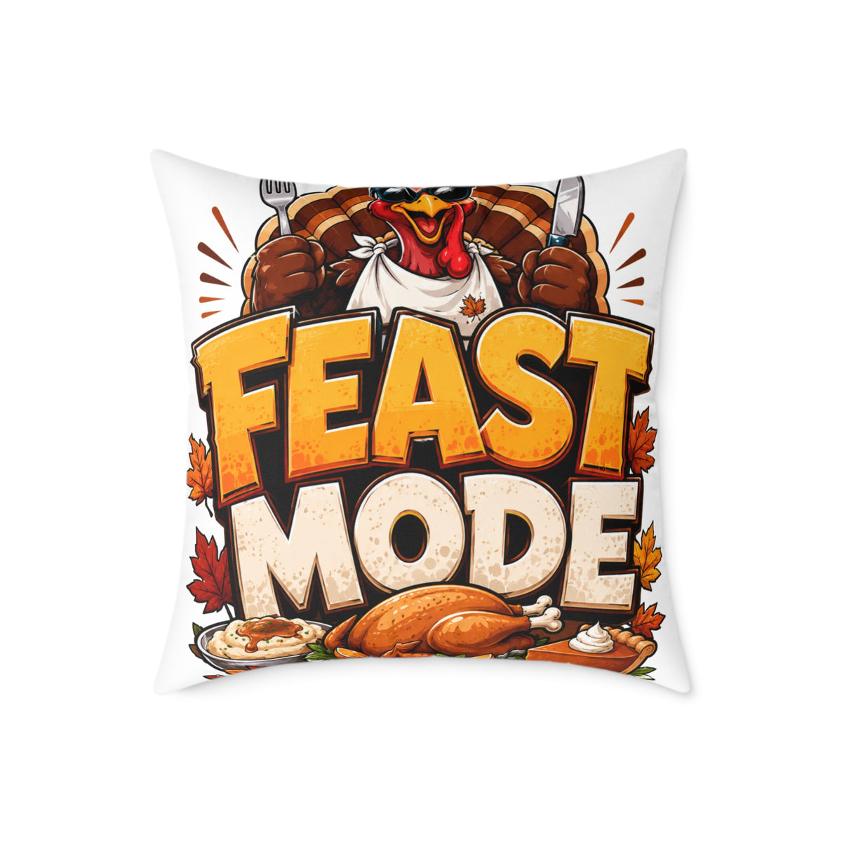 Thanksgiving Feast Mode Throw Pillow — Thanksgiving Turkey Holiday Decor