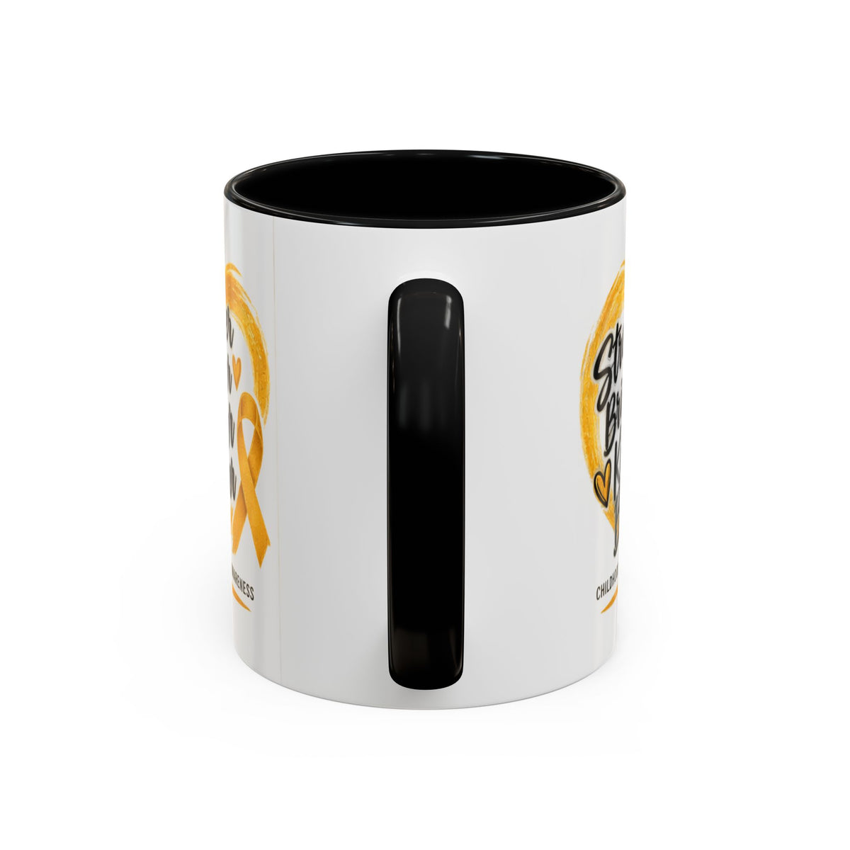 Childhood Cancer Awareness Accent Coffee Mug — "Stronger Brighter Kinder Braver"