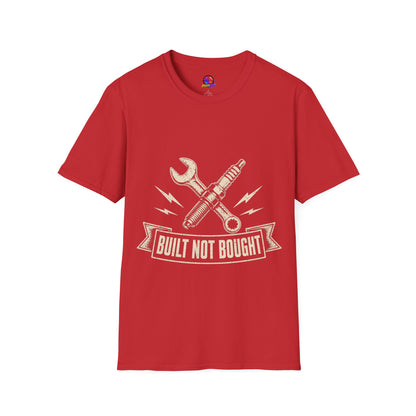Built Not Bought T-Shirt — Vintage Mechanic Spark Plug & Wrench Tee for DIY Car Enthusiasts