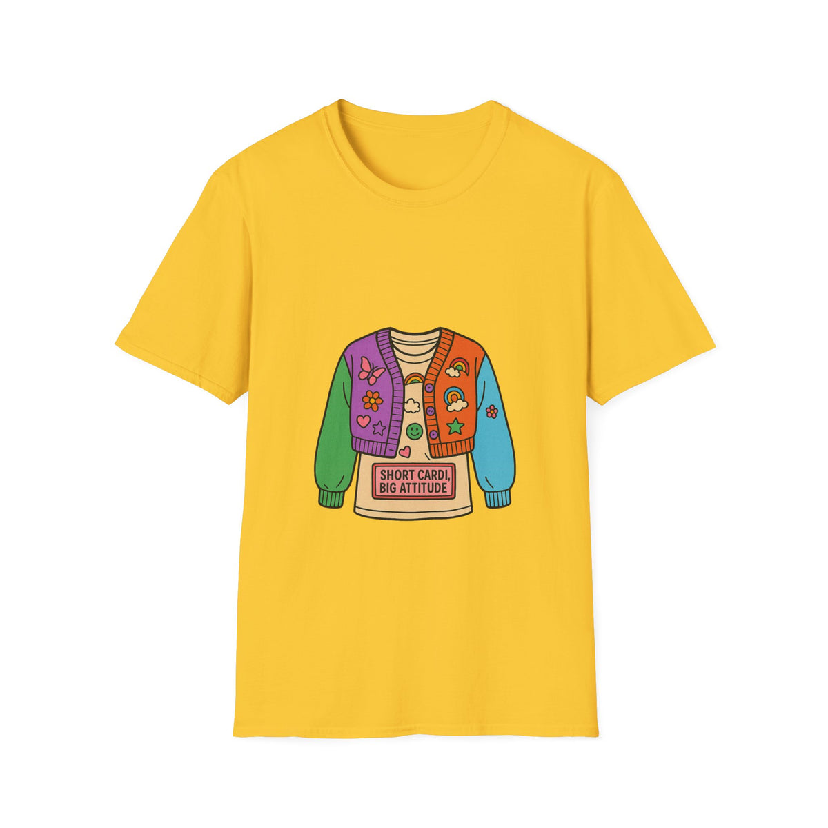 Colorful Patchwork Sweater Illustration T-Shirt - Trending Now - October 2026
