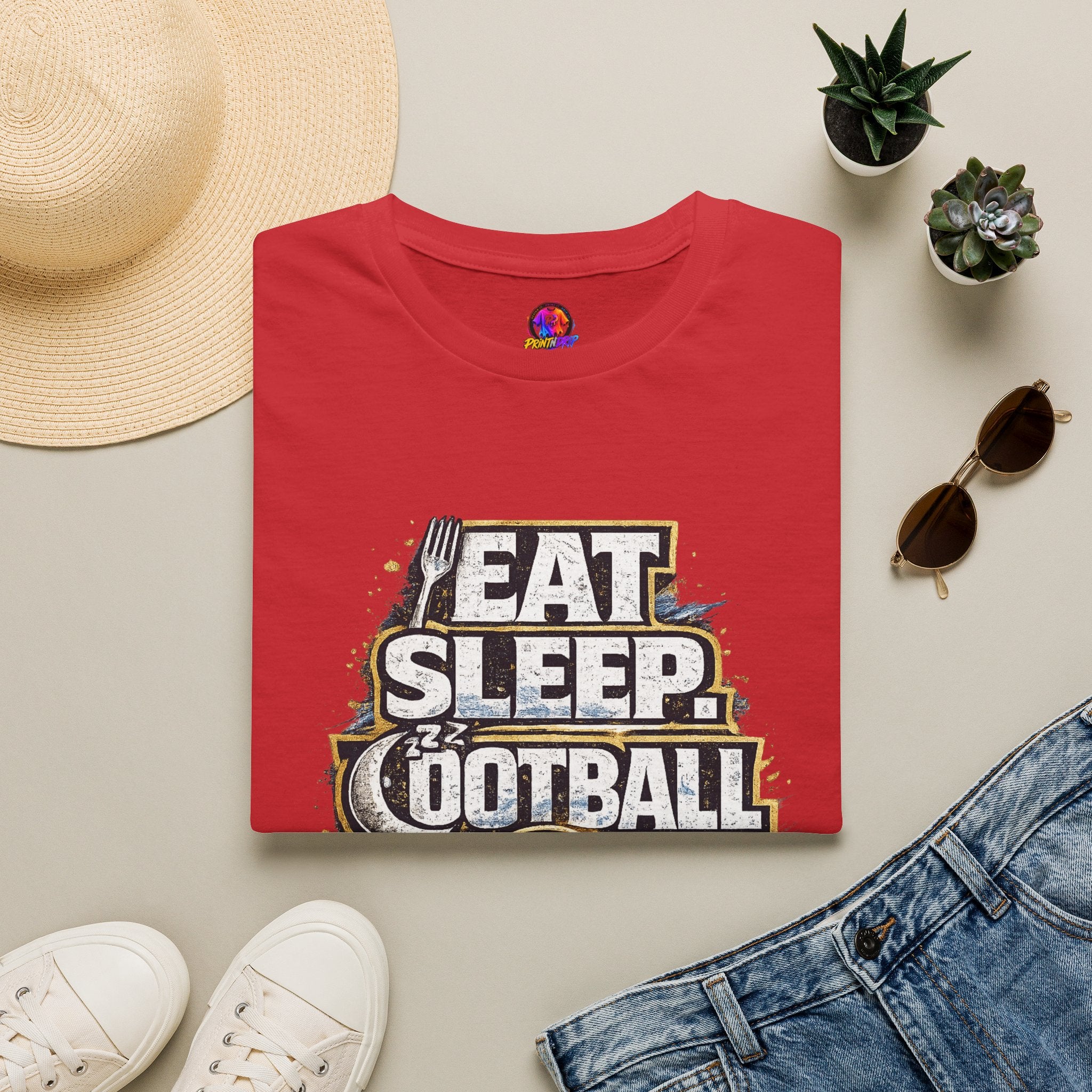 Football 'Eat Sleep Football Repeat' T-Shirt — Vintage Soccer Fan Tee