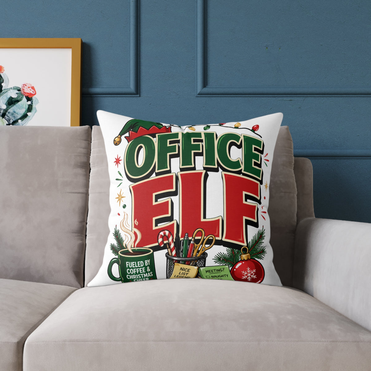 Office Elf Christmas Pillow