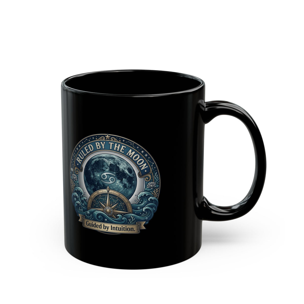 Cancer Zodiac Ruled by the Moon Cancer Zodiac Coffee Mug — Guided by Intuition Black Mug