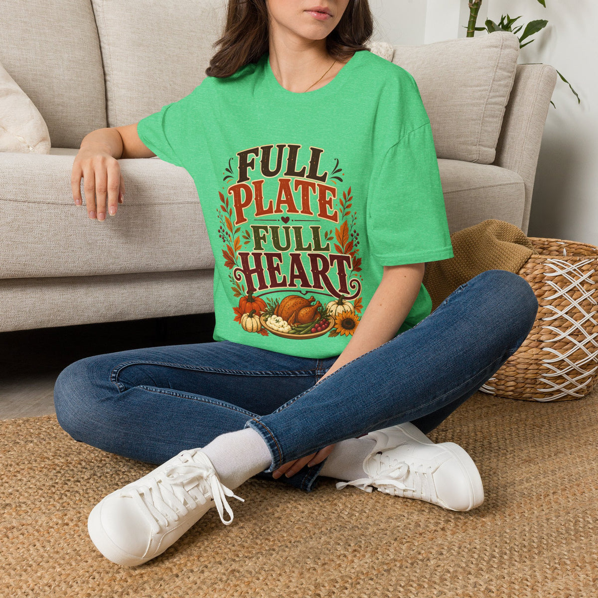 Thanksgiving T-Shirt - "Full Plate Full Heart" Fall Harvest Tee