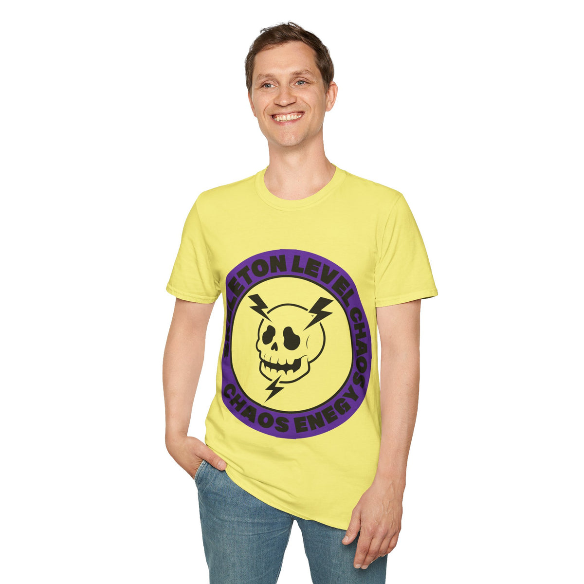 Skeleton Level Chaos Energy Purple Badge Tee - Cute Spooky Goth Graphic T-Shirt - Trending Now - September 2026