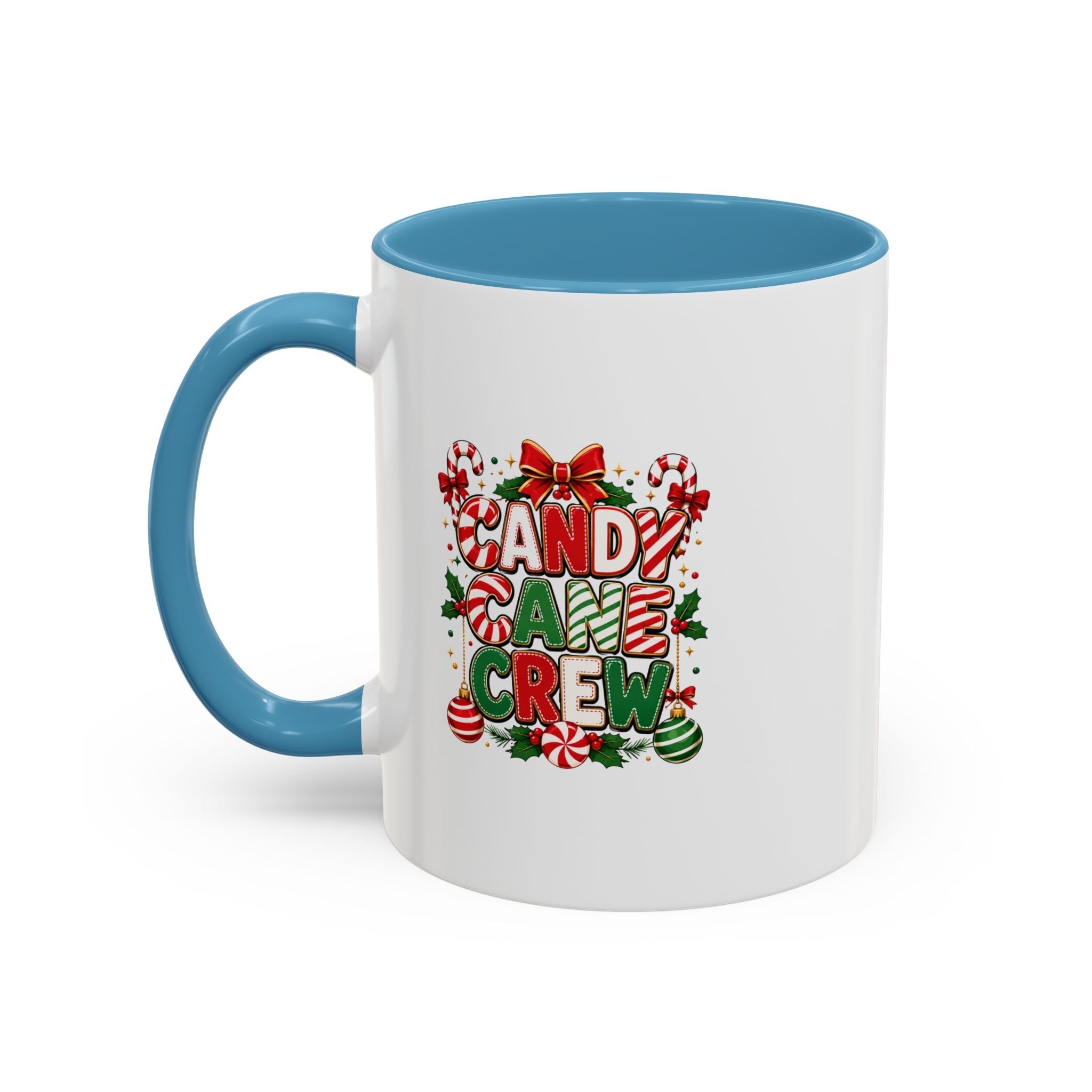 Candy Cane Crew Accent Coffee Mug — Christmas Holiday Hot Cocoa Cup