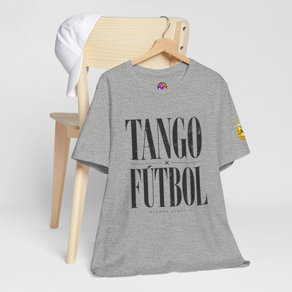 Argentina - Tango y Fútbol Graphic Tee - Bold Serif Soccer & Dance Shirt