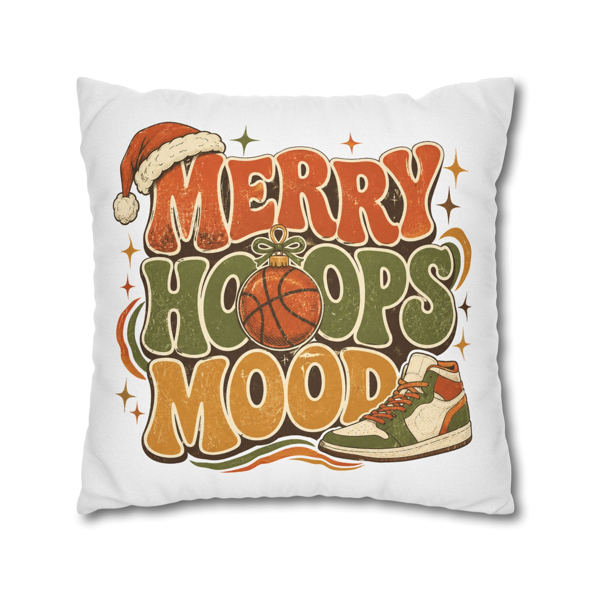 Merry Hoops Mood Holiday Pillowcase Modern Day Christmas  — Basketball Christmas Decorative Throw Pillowcase