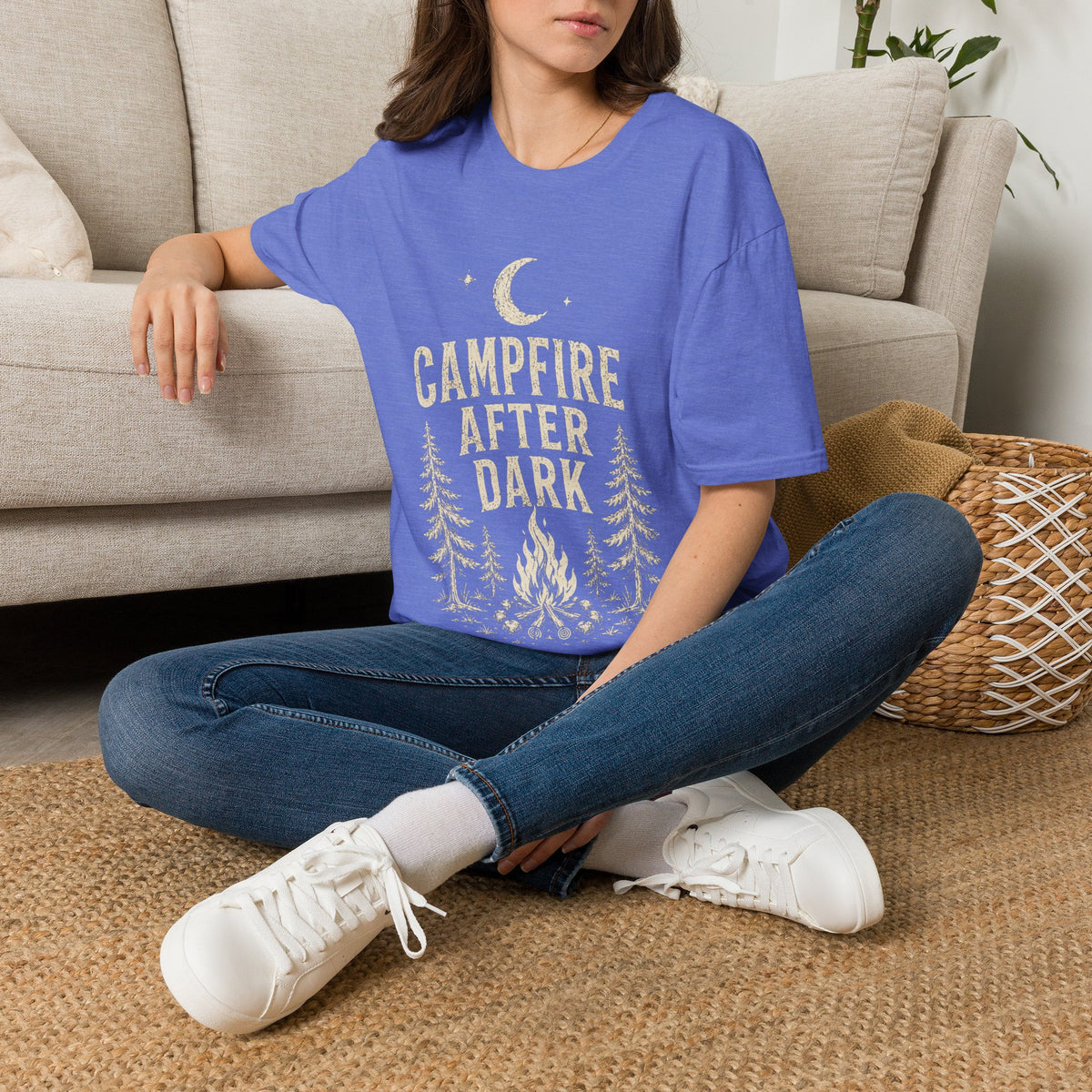 Campfire After Dark T-Shirt — Vintage Moon & Pine Camping Tee