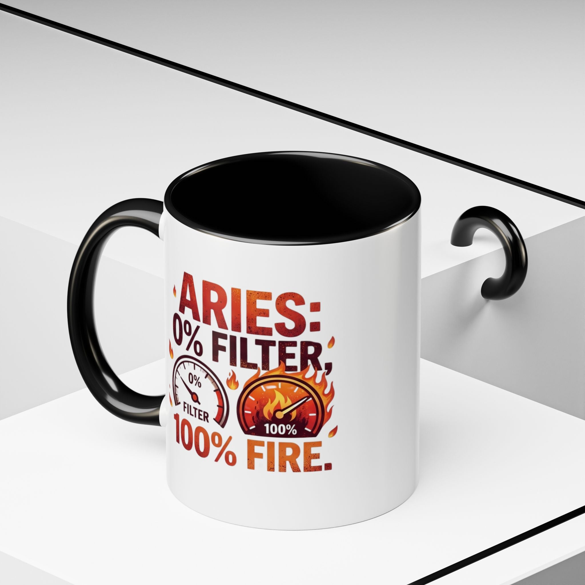 Aries Coffee Mug — "0% Filter, 100% Fire" Zodiac Astrology Mug