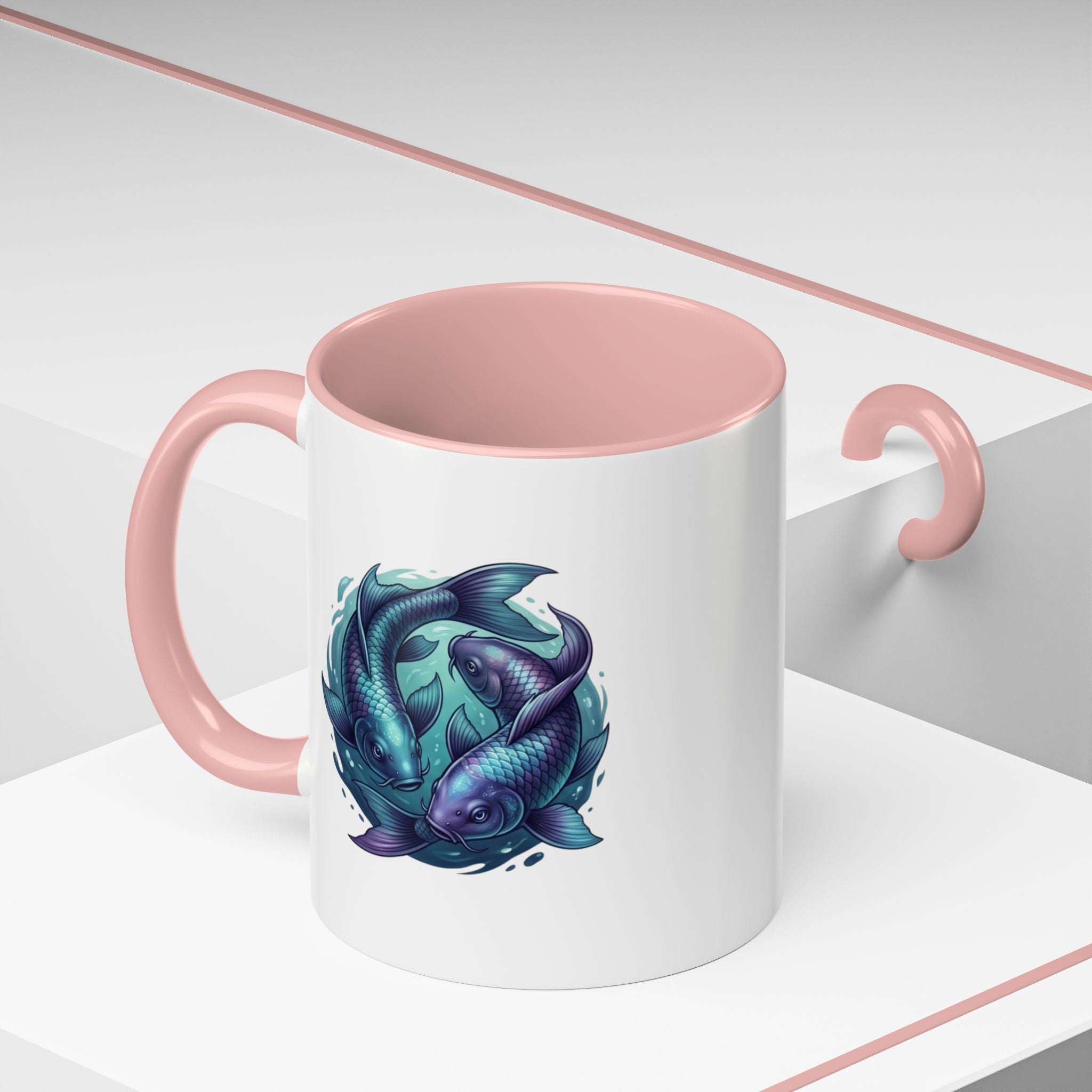 Koi Fish Accent Coffee Mug — Blue Pisces Ceramic Mug