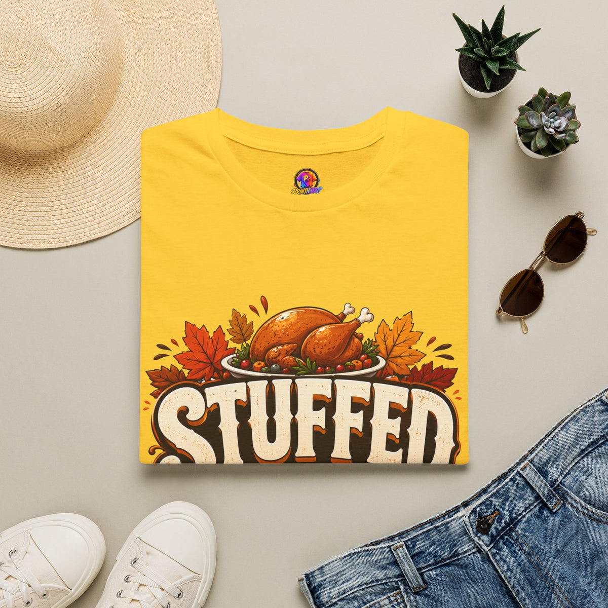 Thanksgiving T-Shirt — "Stuffed and Thankful" Turkey Design
