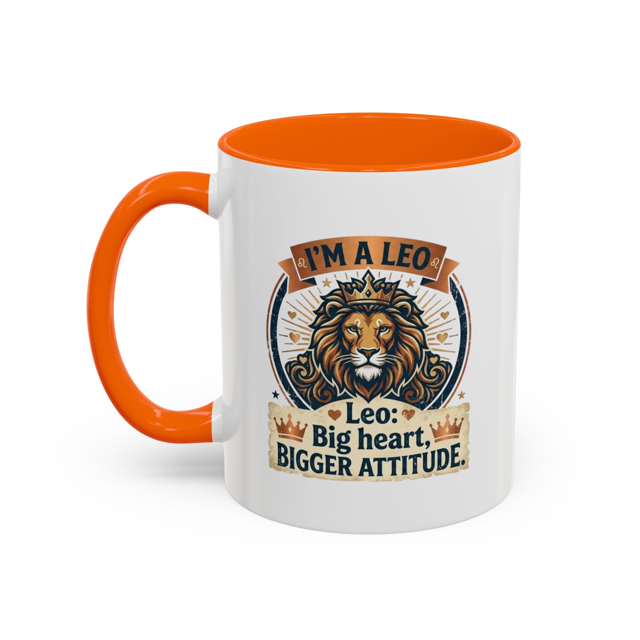 Leo Coffee Mug — "I'm a Leo: Big Heart, Bigger Attitude" Zodiac Accent Mug (11/15oz)