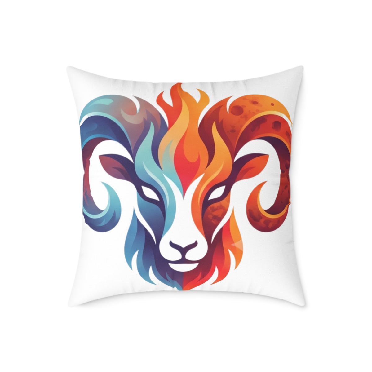 Aries Zodiac Flame Ram Art Pillow – Colorful Zodiac Aries Throw Pillow