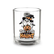 Glass Mug — 'Too Cute to Haunt' Halloween Ghost Pumpkin Coffee Cup (10 oz)