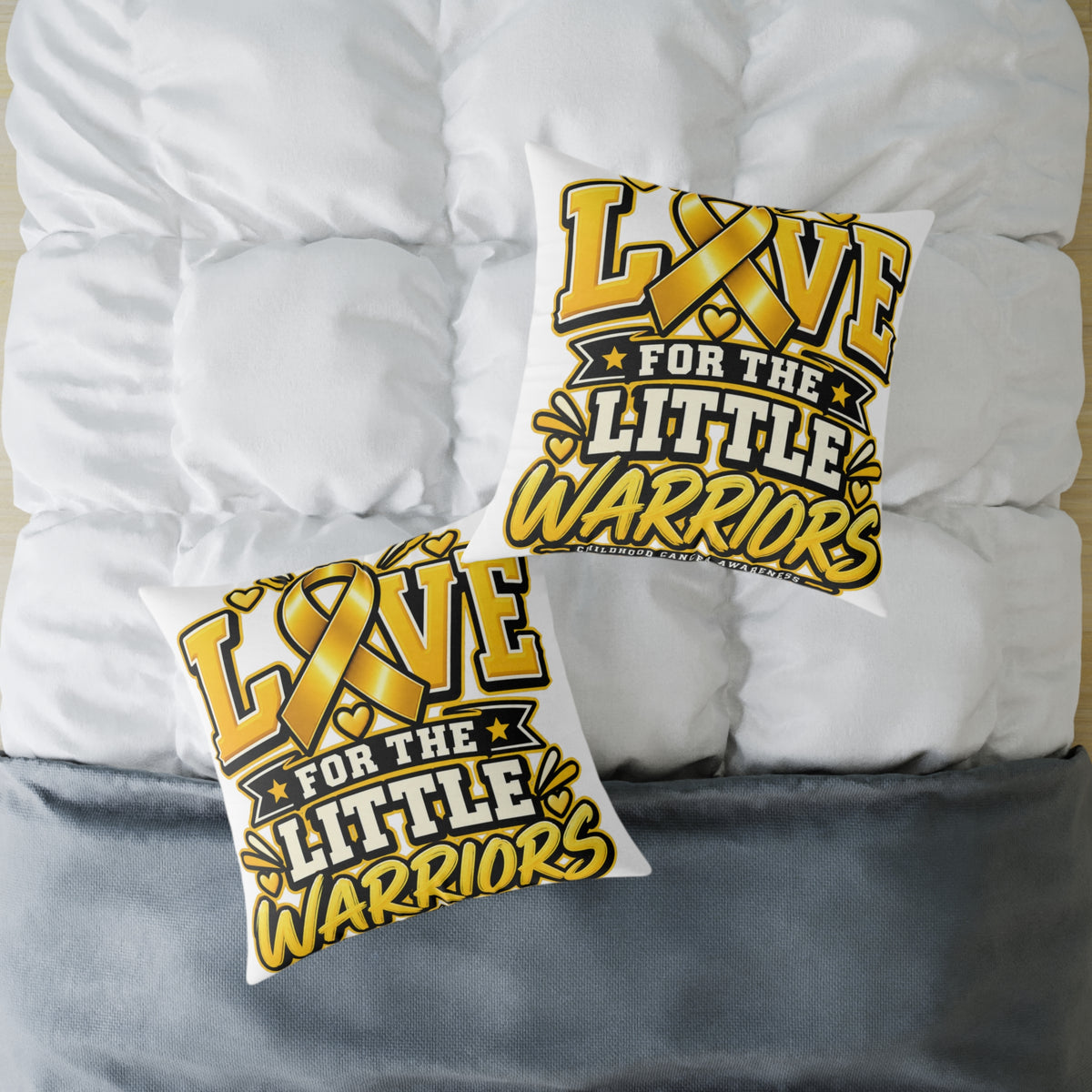 Childhood Cancer Square Pillow - "Love for the Little Warriors" Yellow Ribbon Kids Cancer Awareness Throw Pillow