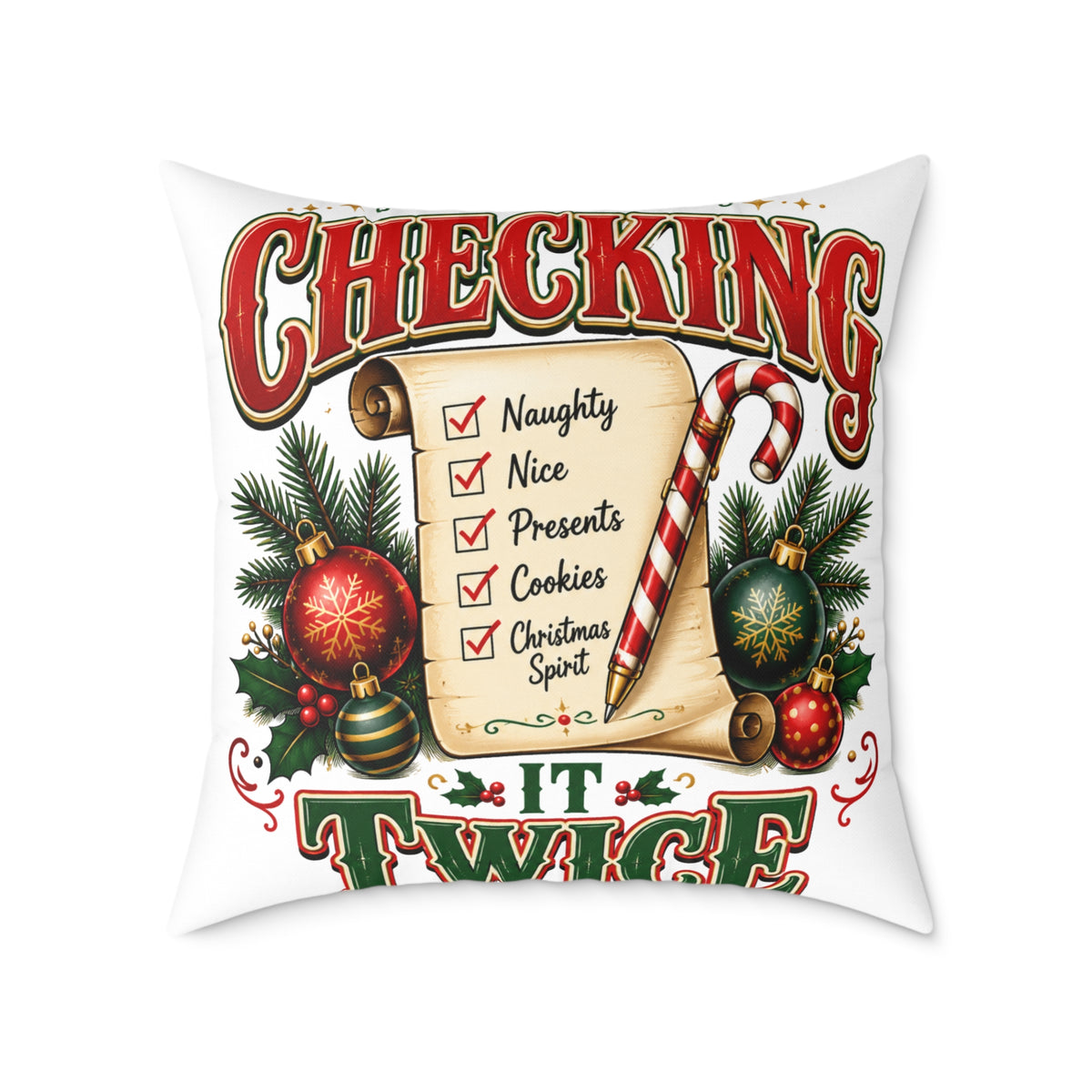 Christmas Checking It Twice Square Poly Canvas Pillow