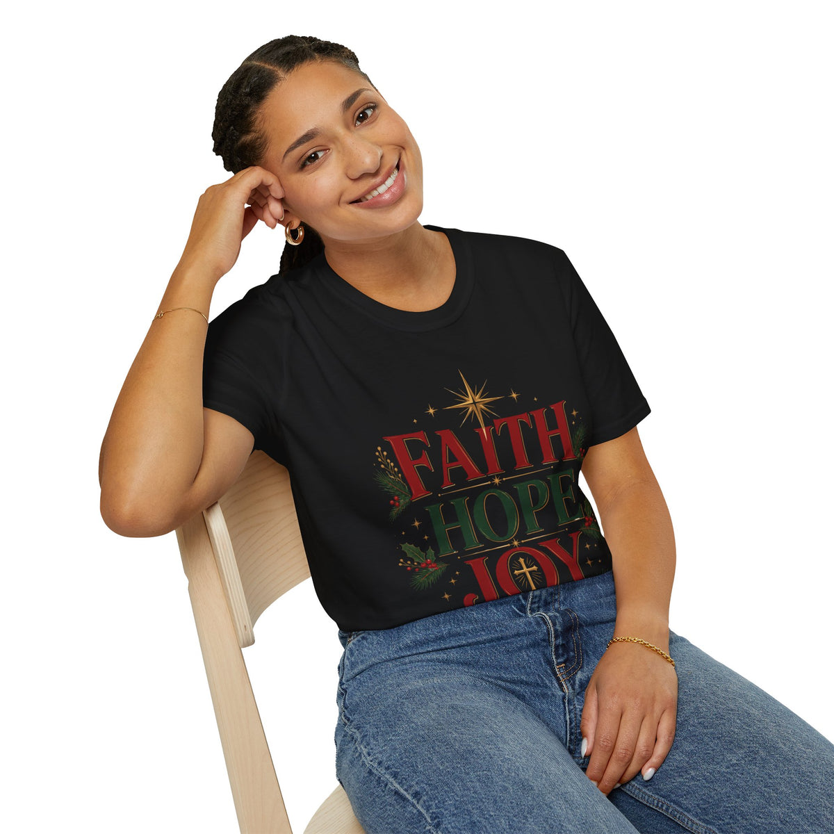 Faith Hope Joy Christmas T-Shirt — Holiday Nativity Inspirational Tee