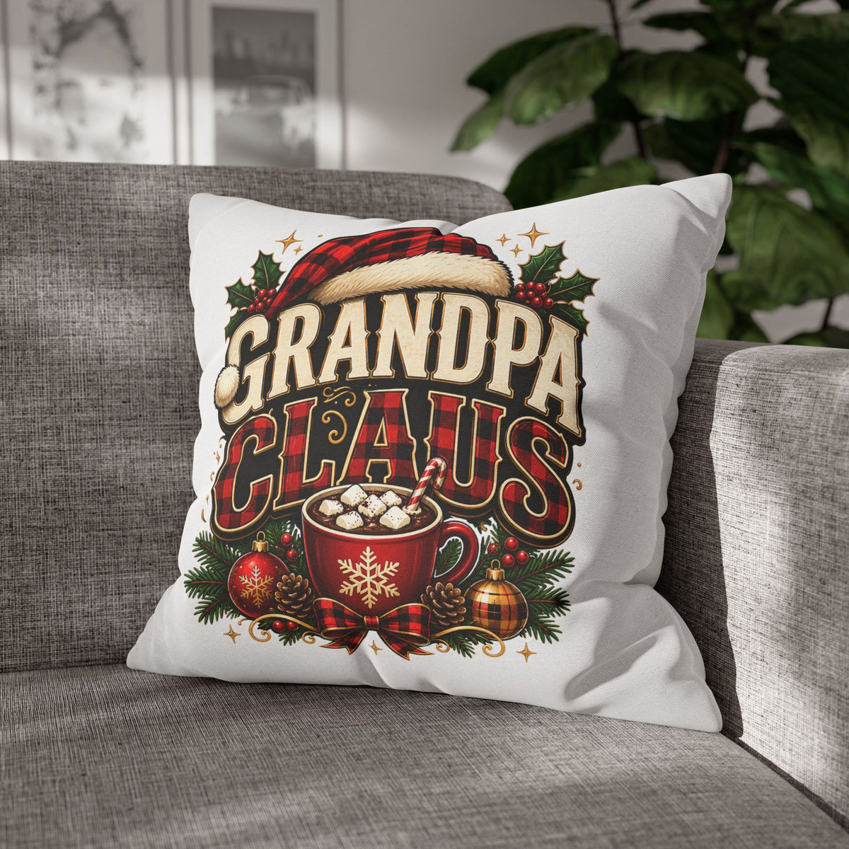 Christmas Grandpa Claus Holiday Pillowcase – Festive Christmas Throw Pillow Cover