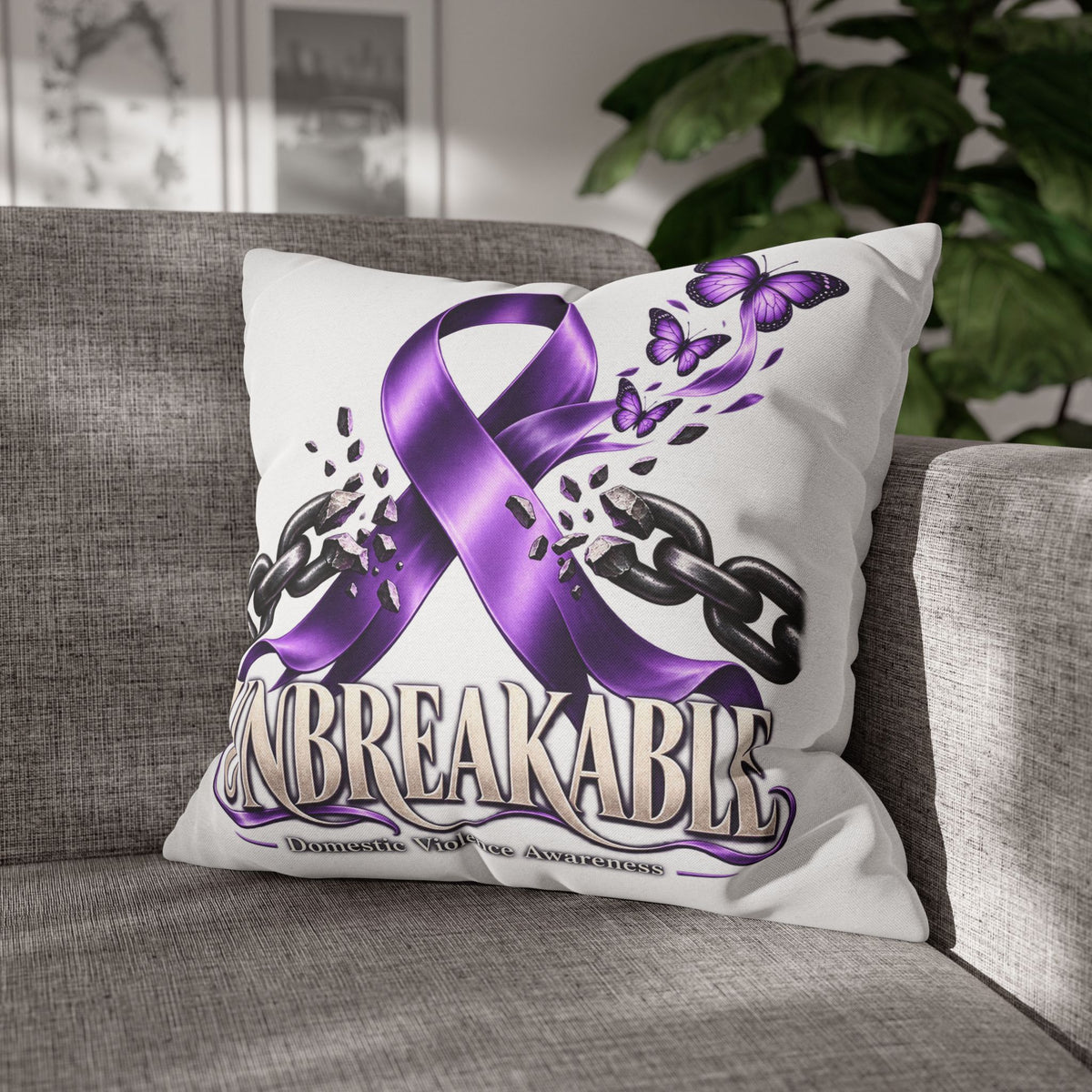 Domestic Violence Unbreakable Purple Ribbon Decorative Pillowcase