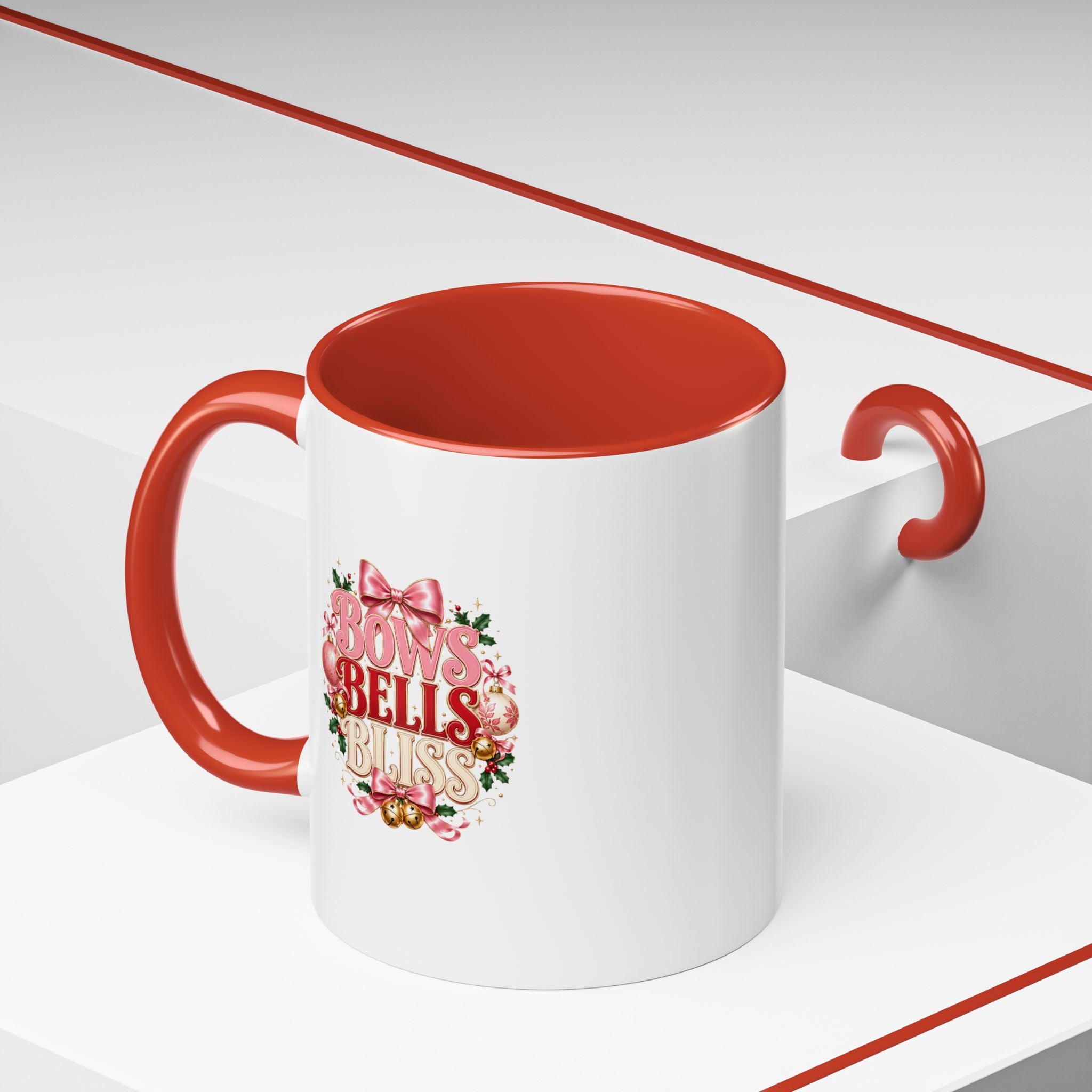 Bows Bells Bliss Holiday Accent Coffee Mug — Festive Pink Christmas Design