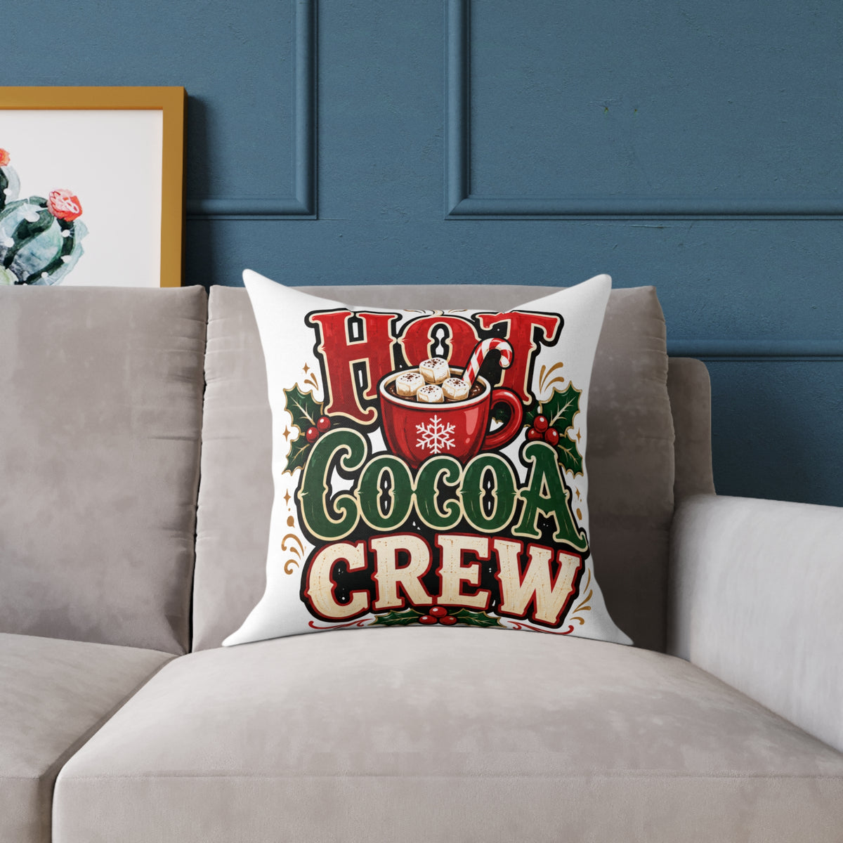 Christmas Hot Cocoa Crew Throw Pillow — Christmas Holiday Decorative Cushion