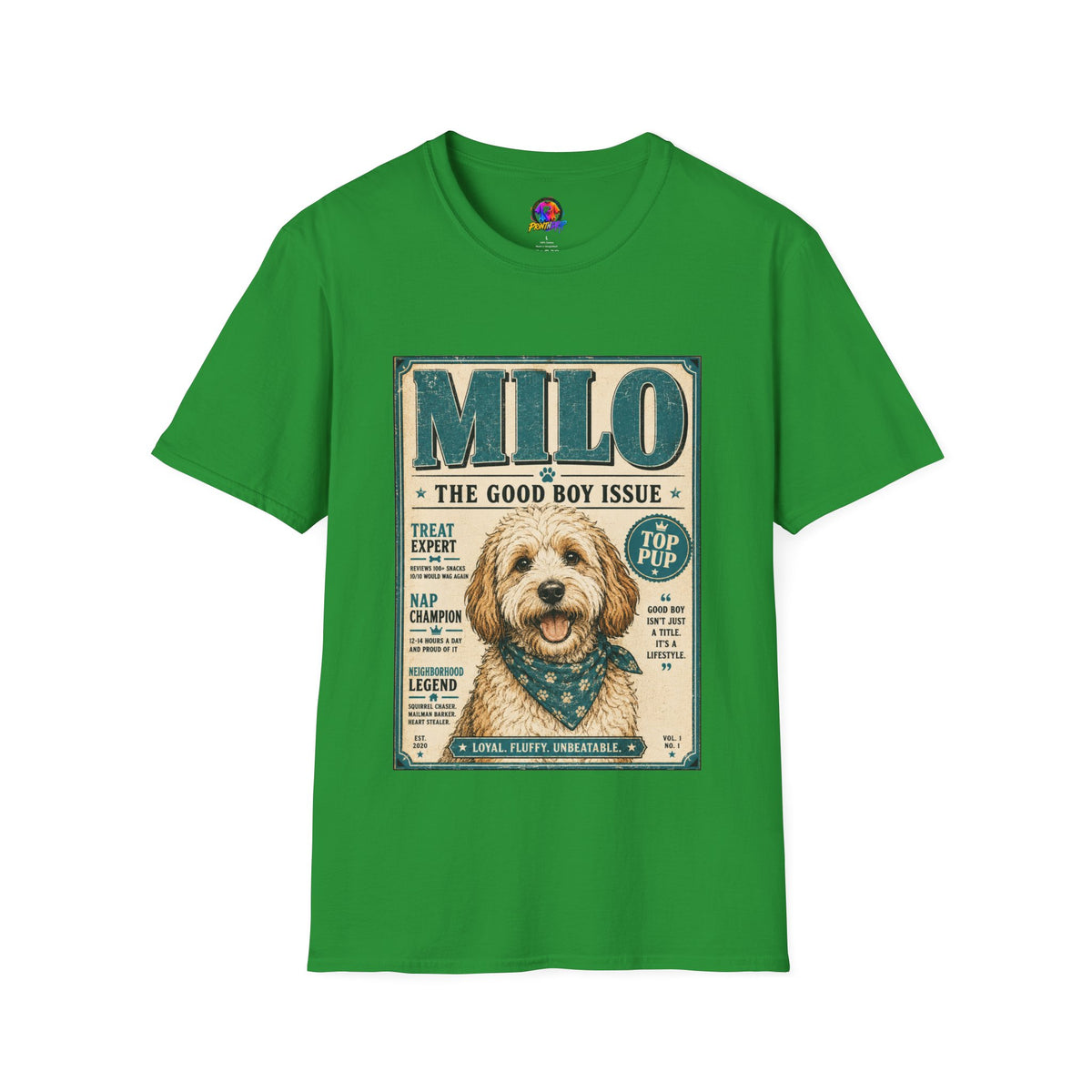 Milo 'The Good Boy Issue' Dog T‑Shirt — Vintage Puppy Magazine Design