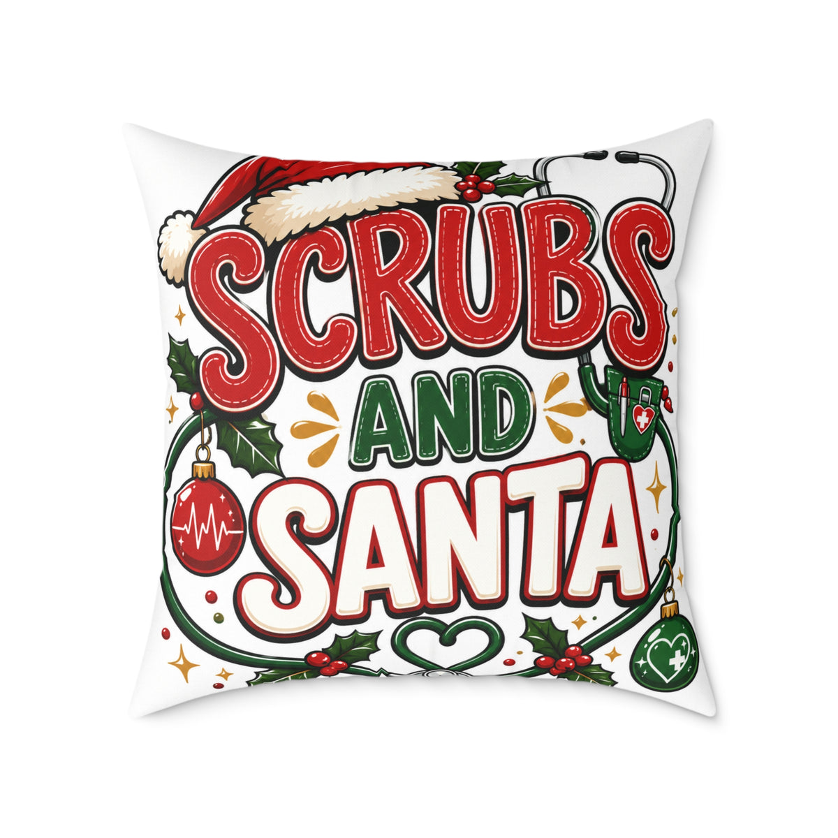 Scrubs and Santa Christmas Pillow — Holiday Nurse Throw Pillow