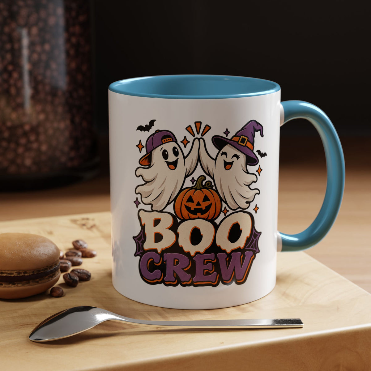 Boo Crew Halloween Accent Coffee Mug — Cute Ghosts & Jack-O'-Lantern Design (11/15 oz)