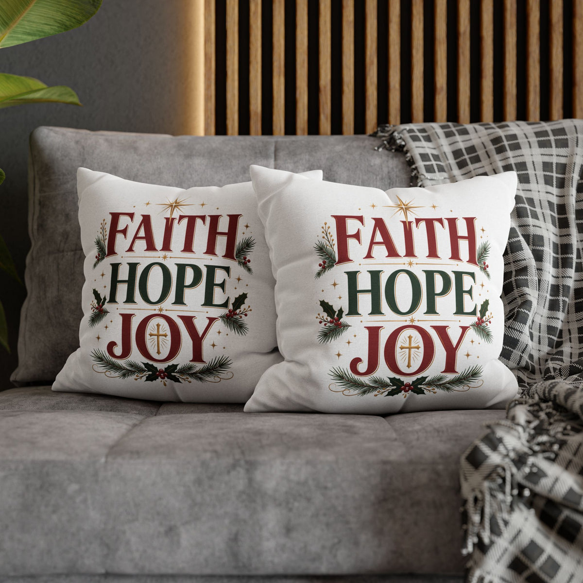 Faith Hope Joy Christmas Pillowcase – Holiday Decorative Throw Pillow Cover