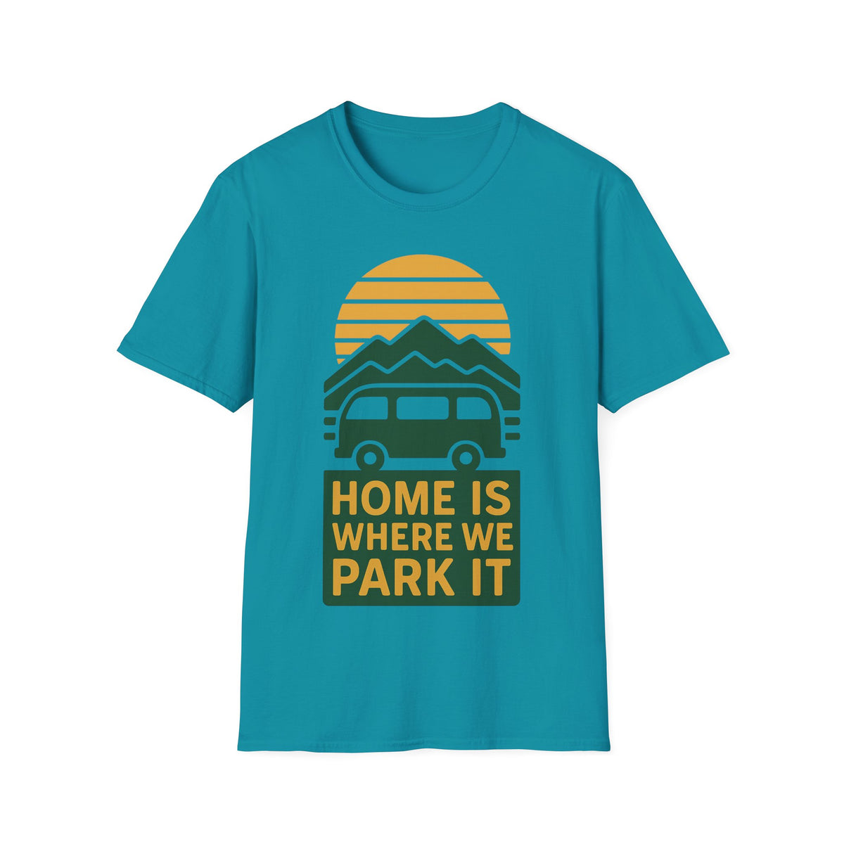 Camping T-Shirt — "Home Is Where We Park It" Retro Mountain Sunset Tee - Trending Now - September 2026