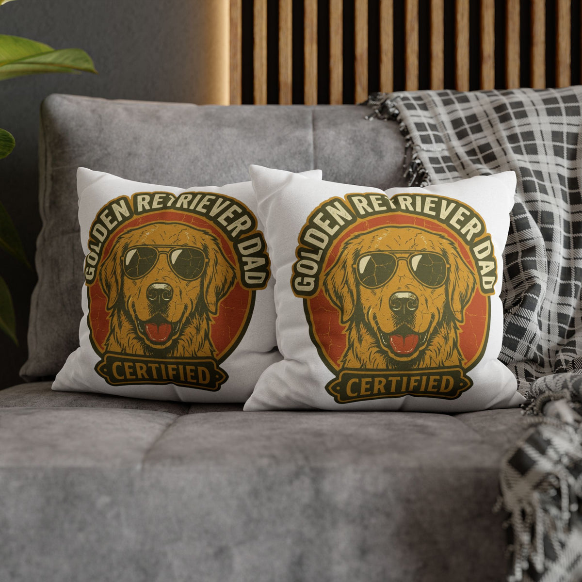 Funny Golden Retriever Dad Pillowcase — "Certified" Dog Lover Throw Pillow Cover