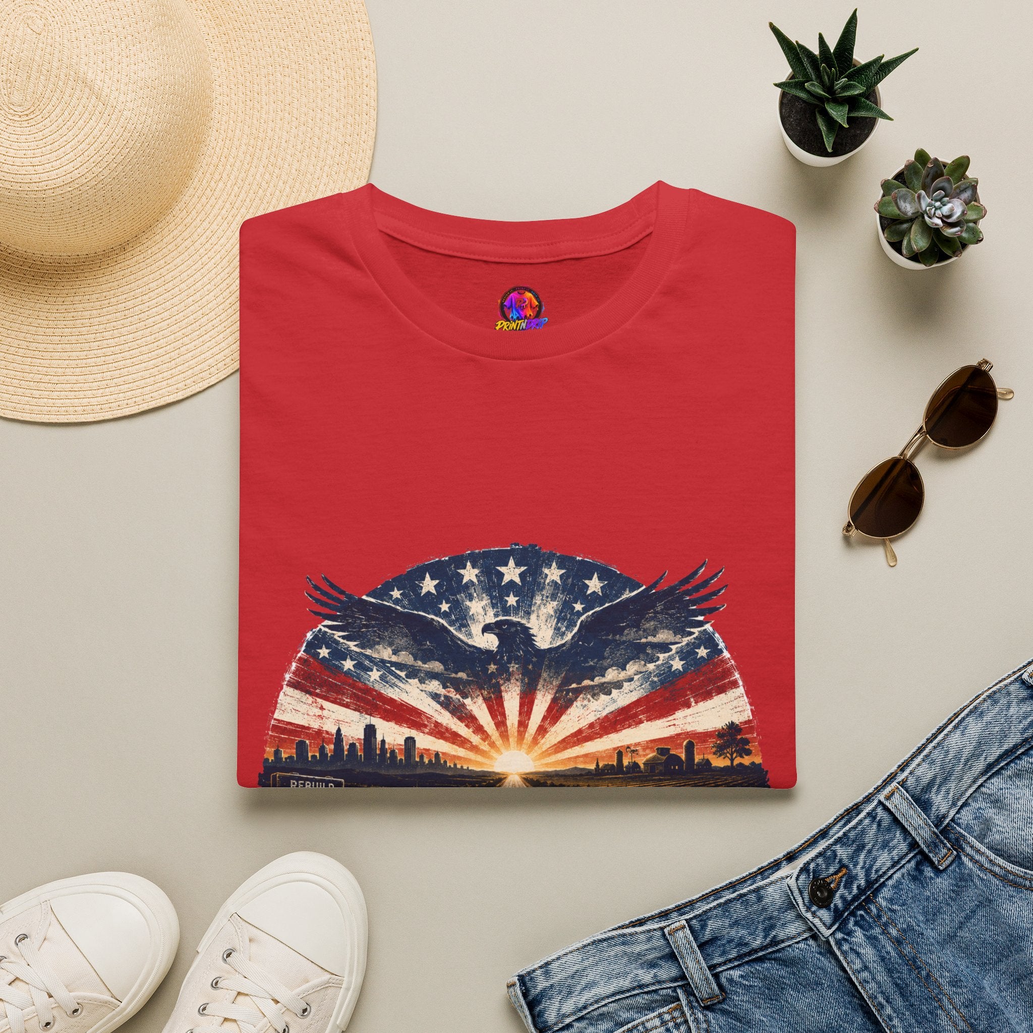 Patriotic Eagle T-Shirt — United States Skyline Vintage Flag Design
