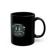 Gemini Zodiac Horoscope Mug — "Too Curious to Stay in One Lane" Black Zodiac Coffee Cup