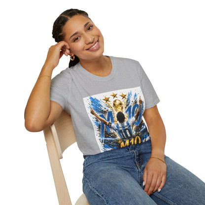 Argentna  Soccer M10 Champion T-Shirt — Gold Trophy & Stars Football Fan Tee
