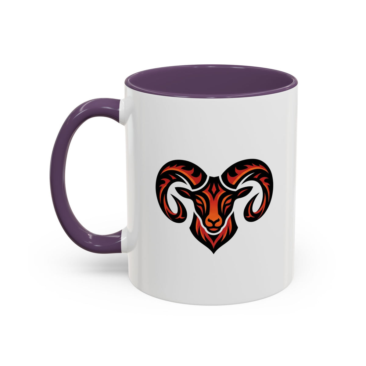 Aries Zodiac Ram Logo Accent Coffee Mug — Bold Tribal Ram Head Design