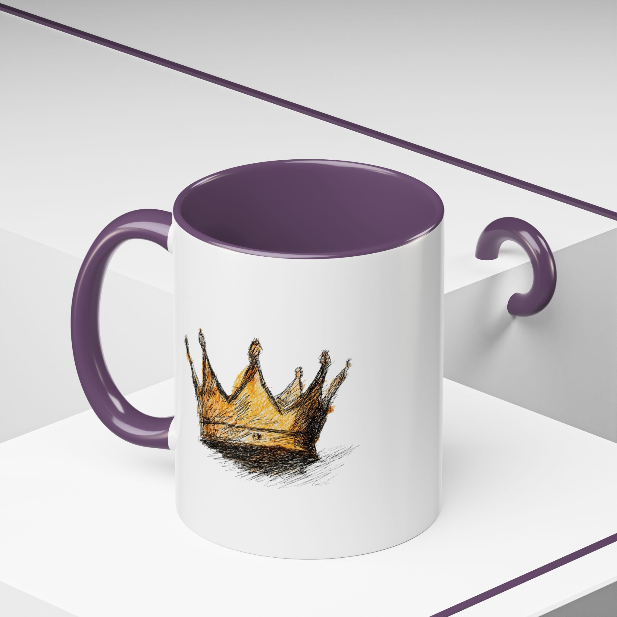 Royal Crown Accent Coffee Mug — Hand-Sketched Gold Crown Design