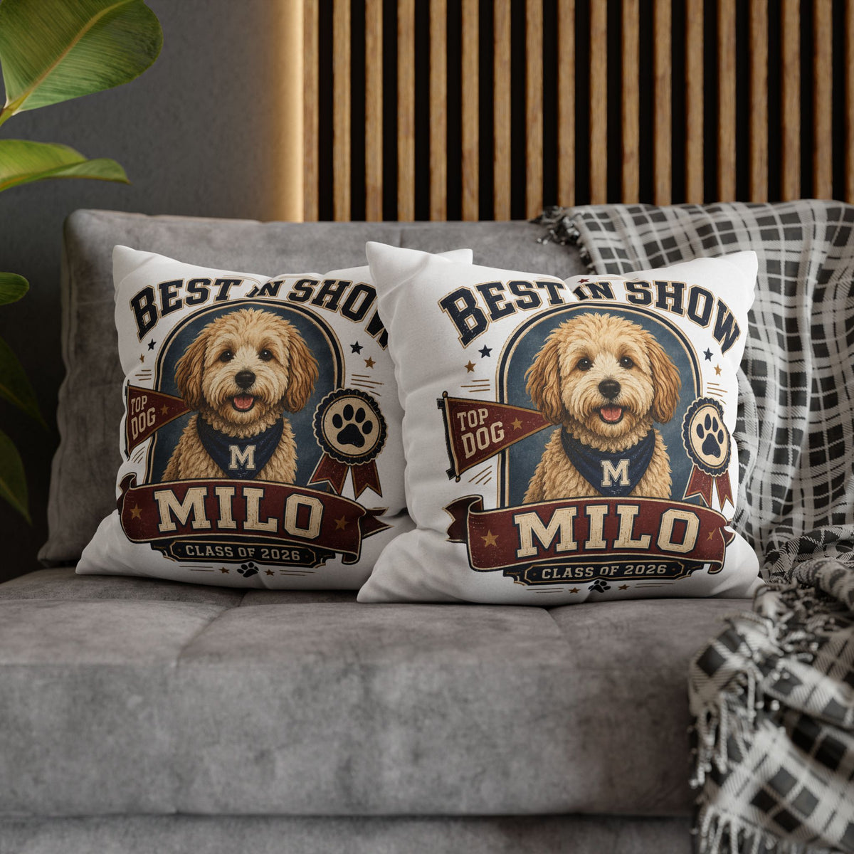 Best in Show Personalized Dog Pillowcase — Custom Name Milo, Class of 2026 Pet Decor Milo Bailey Dog Dad Mom