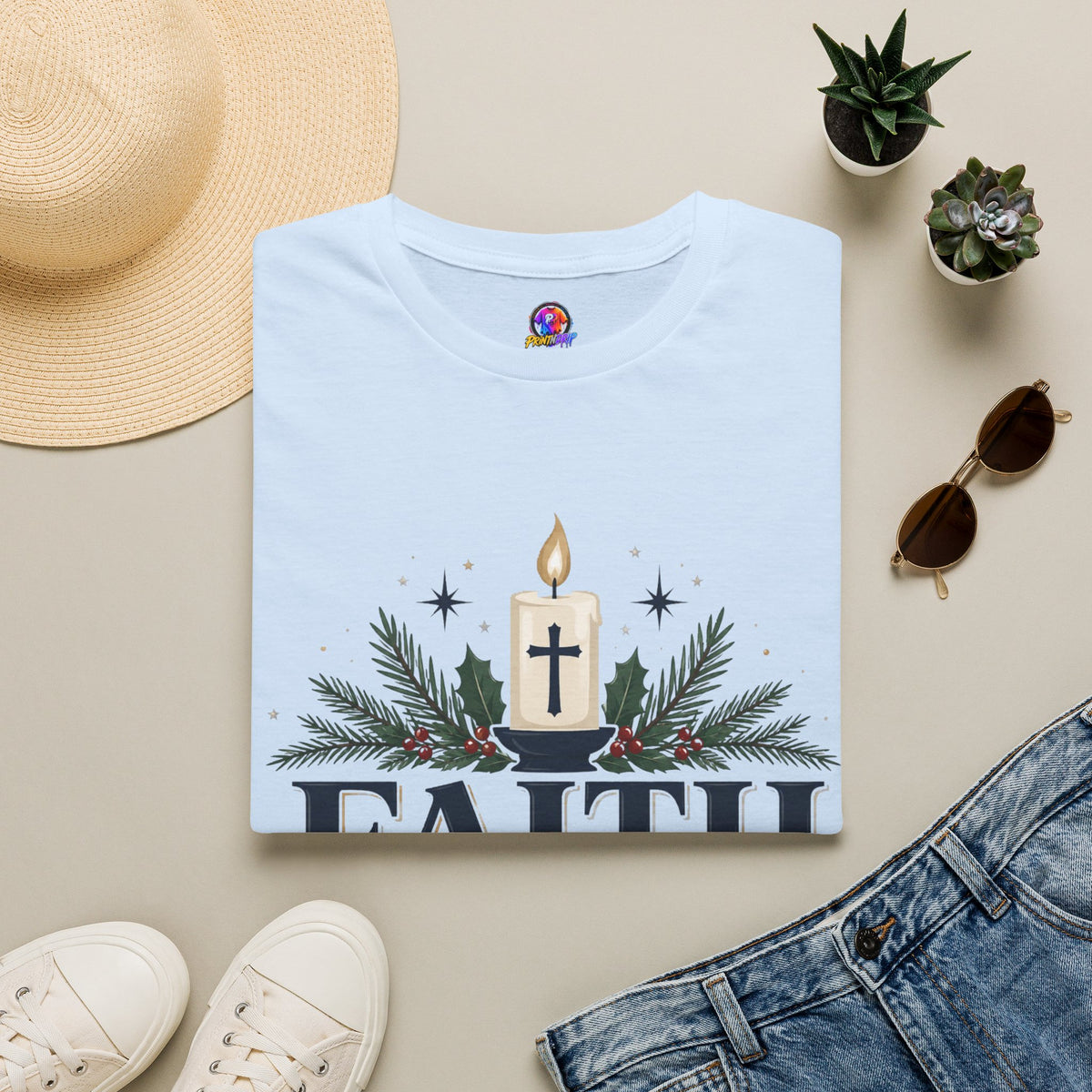 Christmas Faith T-Shirt — "Faith, Family, Christmas" Religious Holiday Tee