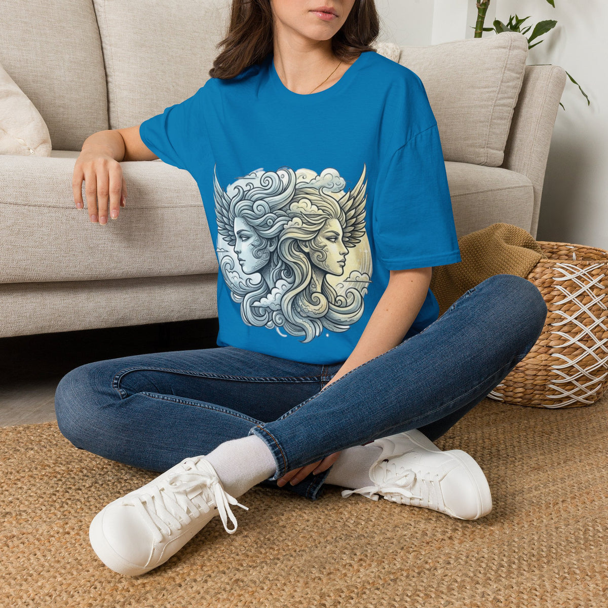 Mythic Moon & Sun Faces T-Shirt — Celestial Duality Graphic Tee