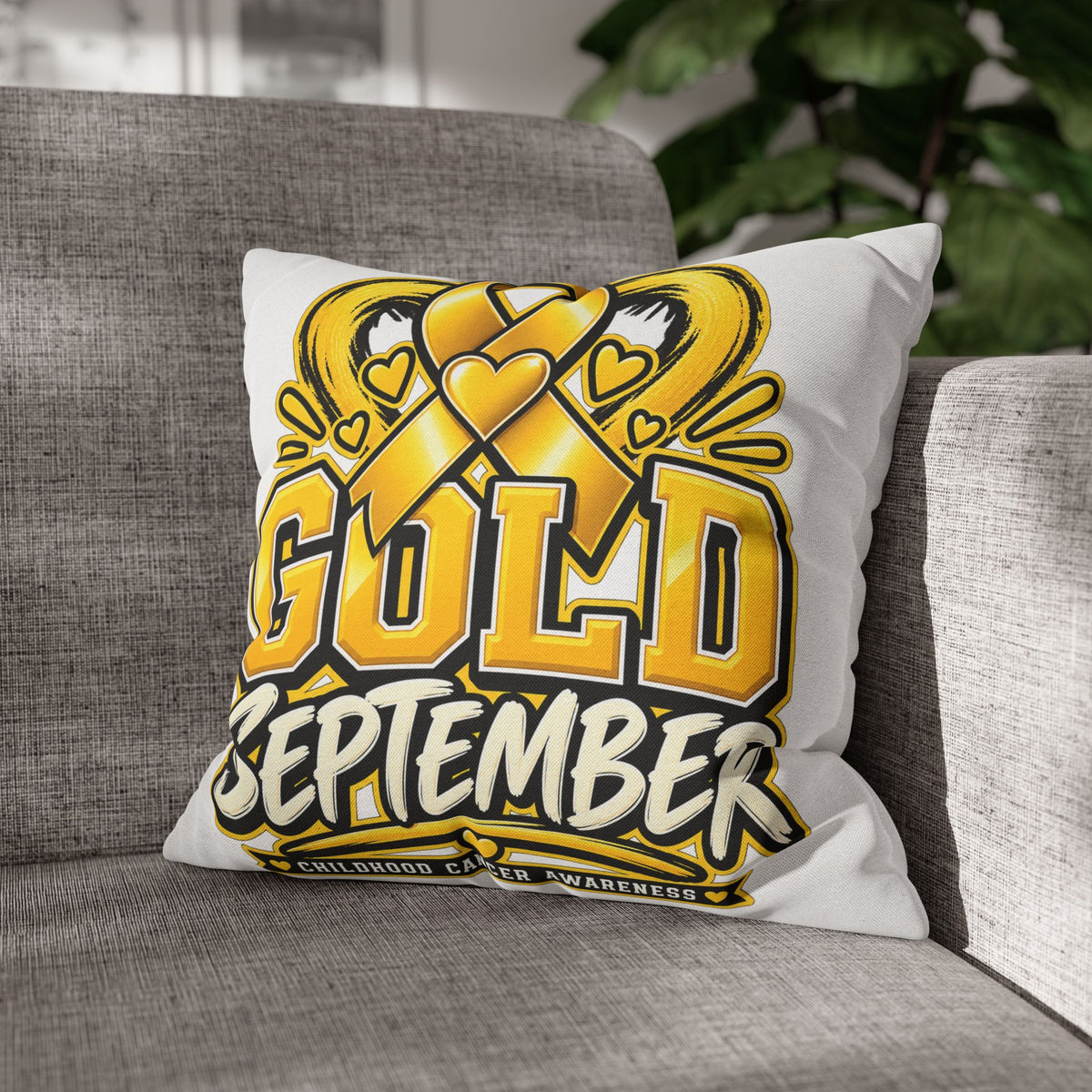Gold September Pillowcase — Childhood Cancer Awareness Cushion Cover