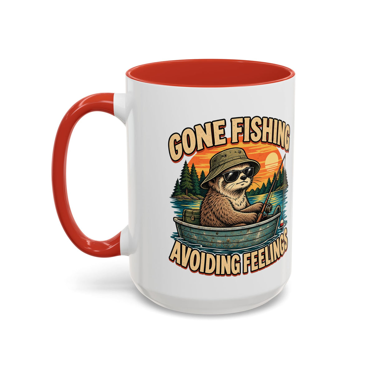 Funny And Witty "Gone Fishing Avoiding Feelings" Accent Coffee Mug (11, 15oz)