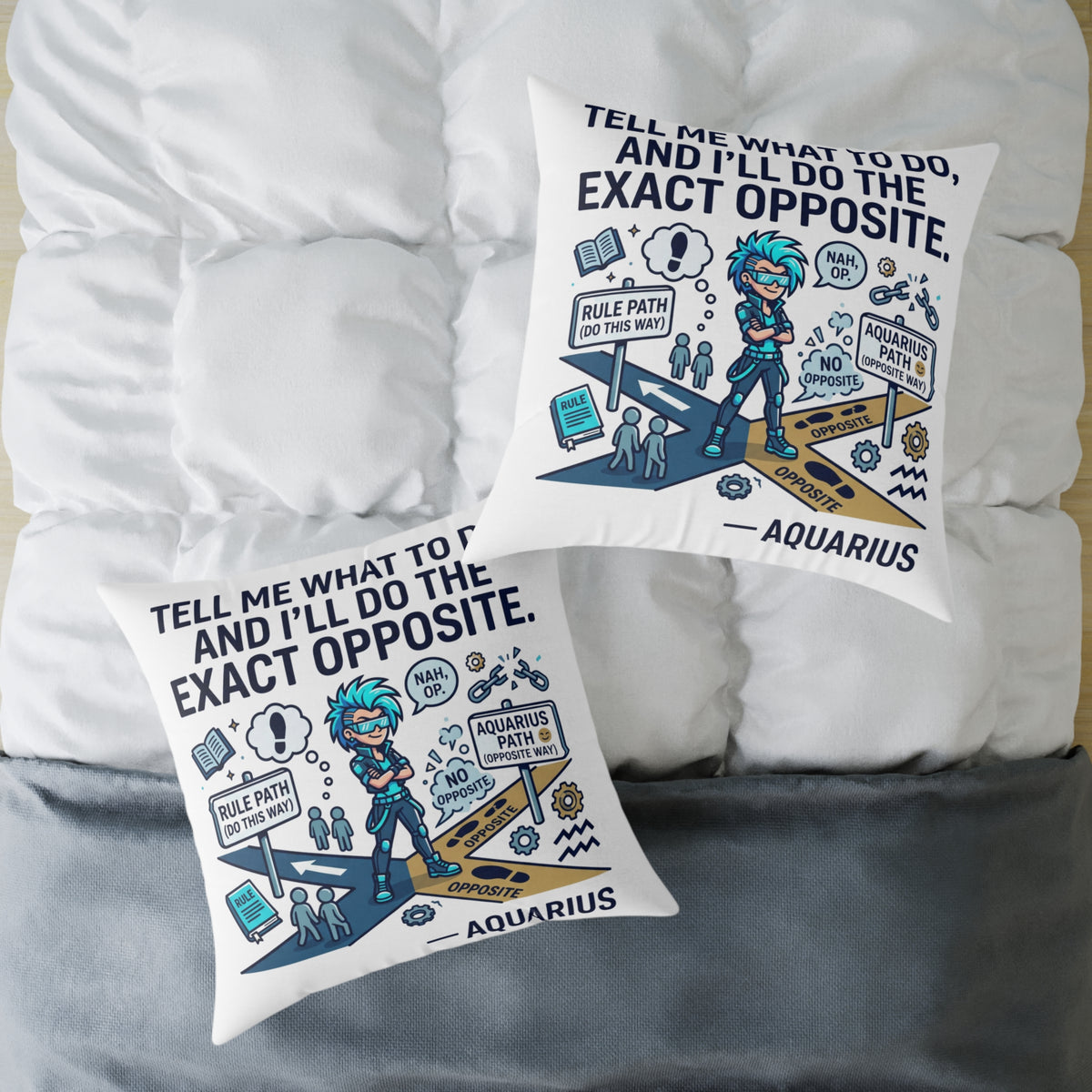 Aquarius Zodiac Pillow Tell Me What To Do And I'll Do The Exact Opposite Square Poly Canvas Pillow