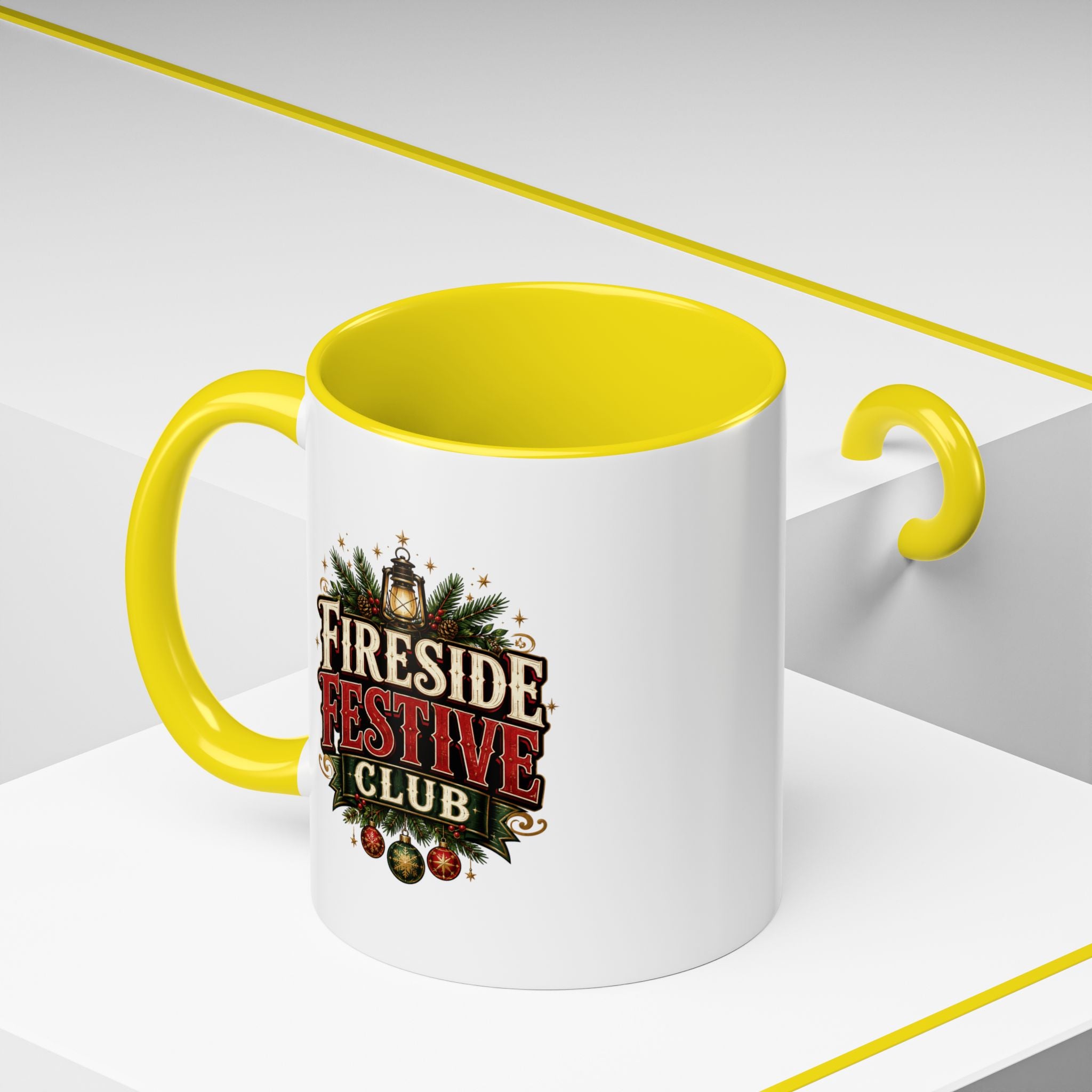 Fireside Festive Club Accent Coffee Mug — Holiday Christmas Hot Cocoa Gift