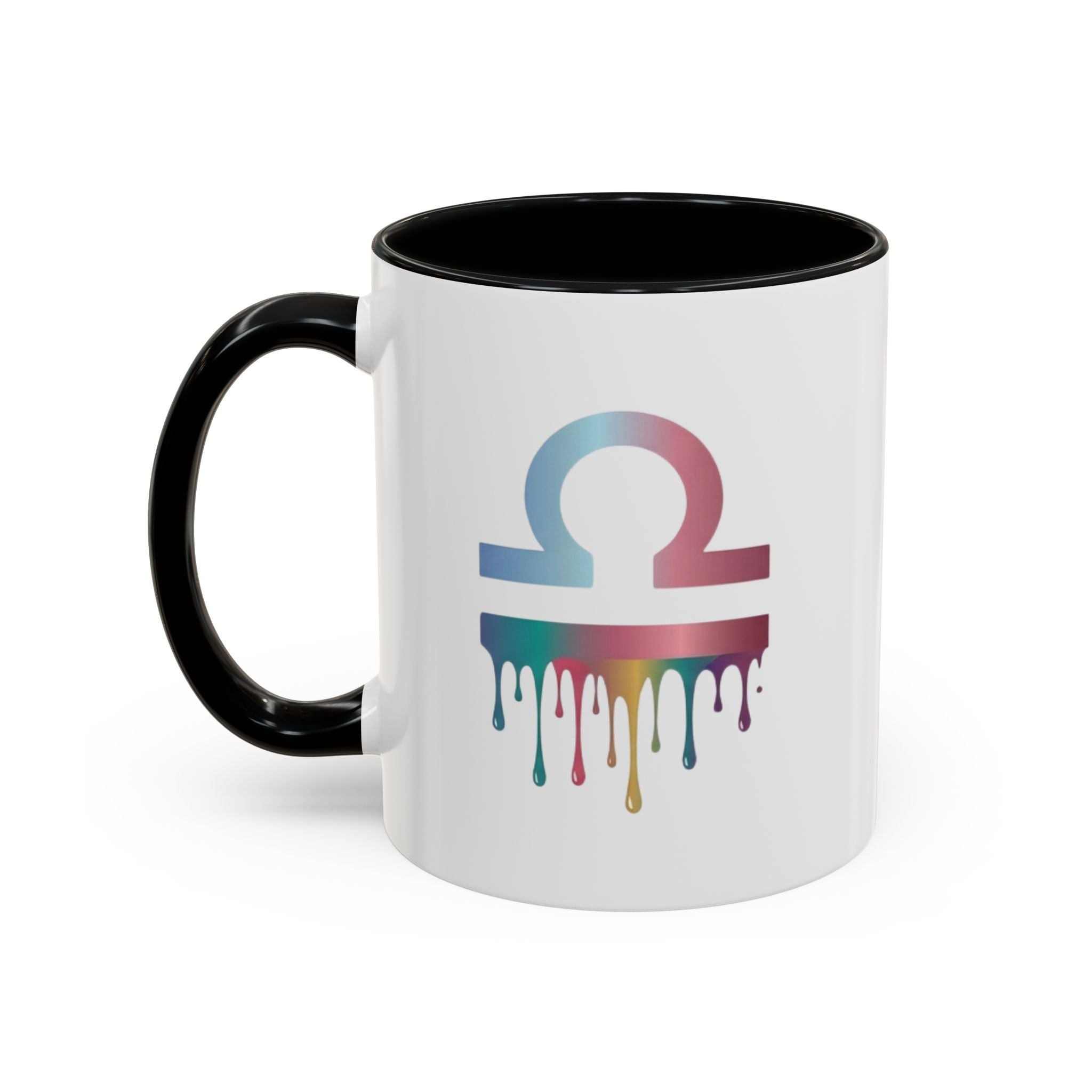 Libra Drip Accent Coffee Mug — Zodiac Symbol Rainbow Design